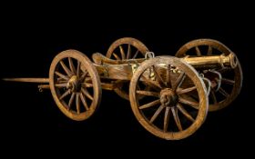 Early 20thC Miniature French Cannon, a model brass French Twelve Pounder cannon of the 1800s,