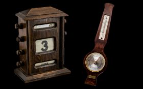 Edwardian Oak Cased Perpetual Calendar measures width 12.5 cm, height 18 cm, depth 8 cm. Together