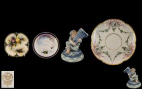 Collection of Small Antique Porcelain Items. 1/ Royal Worcester Hand Painted Blue and White