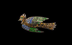 Early 20th Century Silver Stone Set Parrot Brooch, Lovely Quality Colourful Stone Set Silver