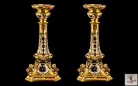 Royal Crown Derby - Early Pair of Magnificent / Showcase Old Imari Solid 22ct Gold Banded Large