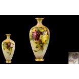 Royal Worcester Hand Painted Porcelain Signed Flower Vase of Tapered Form ' Roses ' Stillife. Signed