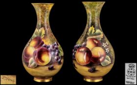 Durley Fine Porcelain - Superb Pair of Large Hand Painted Bulbous Shaped Fruit Vases, Each Vase