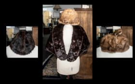 Dark Brown Vintage Mink Cape fully lined in brown sateen fabric, together with three mink hats,