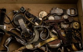 Box of Miscellaneous Broken Watches & Parts, ladies and gentlemens, straps, watch faces, etc.