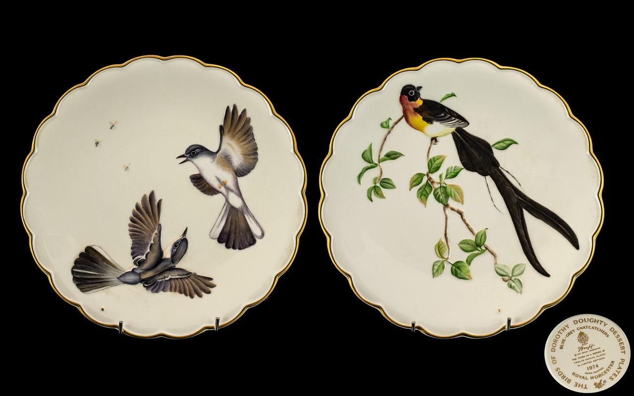 Royal Worcester Ltd Edition Dorothy Doughty Annual - Pair of Hand Painted Cabinet Plates. Both