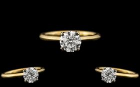 18ct Gold - Excellent Quality Single Stone Diamond Ring. The Modern Brilliant Cut Round Diamond of