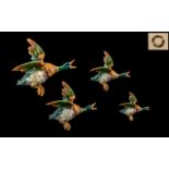 Beswick - Hand Painted Porcelain Family of Bird Figures ( Complete Set of 4 ) Mallards Flying.