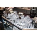 Full Collection of English Cut Crystal Glasses and decanter, including wine, brandy, sherry etc. All