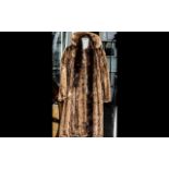 Full Length Golden Coney fur Coat with decorative buttons and sateen lining (needs repair), approx