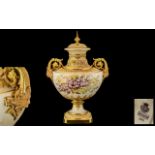 Royal Worcester Huge and Impressive Hand Painted Twin Mask Handled Lidded Urn Shaped Vase of