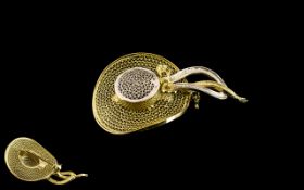 Silver & Gold Plated Brooch In Form of a Ladies Bonnet. Wonderful Quality and Design Silver Brooch