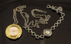 Ladies Vintage Cocktail Watch in silver and marcasite, with safety chain. Together with a gold