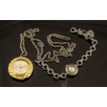 Ladies Vintage Cocktail Watch in silver and marcasite, with safety chain. Together with a gold