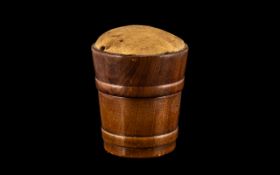 Antique Novelty Pin Cushion in the form of a barrel; lovely treen pin cushion in original form; 7cms