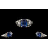 A Contemporary Design Superb Quality Ladies Platinum Sapphire and Diamond Set Ring. Marked 850