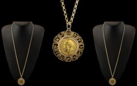 9ct Gold Belcher Chain with Attached Pendant and 22ct Gold Full Sovereign - For George V - Dated