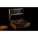 Victorian Walnut Stationery Box. Campaign style stationery box, brass bound, fitted interior 12''