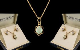 Ladies 9ct Gold Attractive Opal Set Pendant and Matching Pair of Earrings. The Pendant Attached to a