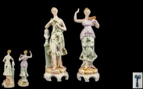 Volkstedt Pair of Hand Painted Porcelain Figures, Depicting Female Classical Figures, Standing on