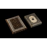 Two Antique Anglo-Indian Card Cases, highly decorative, one with inlaid mosaic and wonderful carving