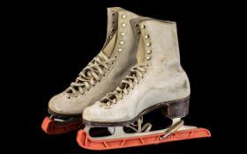 Pair of Vintage White Leather Ice Skating Boots made by Fagan Pathfinder