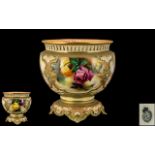 Large Royal Worcester Jardiniere, Decorated Throughout with Flowers, Hand Painted by M.E. Eaton, Has