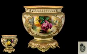 Large Royal Worcester Jardiniere, Decorated Throughout with Flowers, Hand Painted by M.E. Eaton, Has