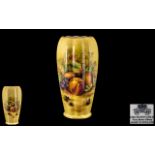 Aynsley Fine Bone China ' Orchard Gold ' Rubbed Vase - Fallen Fruits Stillife. Height 9 Inches -