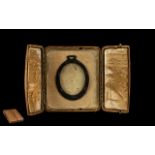 Arts and Crafts Design Victorian Picture Frame in travelling case; hammered metal frame in