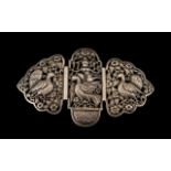 Indian White Metal Buckle, In The Mogul Style, Finely Embossed Depicting Stylised Peacocks And