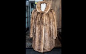 Vintage Mink Coat, Golden Brown, shawl collar, two slit pockets, 3/4 sleeves, hook and eye