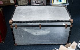 Large Trunk, in silver metallic and black, measures 36'' x 19'' x 20''. Ideal for storage or