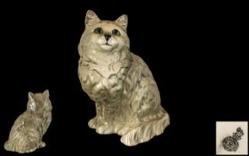 Royal Doulton Large Hand Painted Cat Figure ' Persian Cat ' Seated Looking Up. Model No 1867.