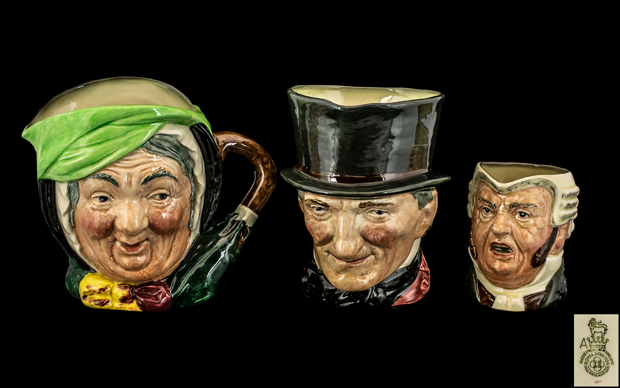 Royal Doulton Trio of Hand Painted Character Jugs. Comprises 1/ Sairey Gamp D5451. Designer Harry