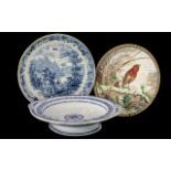 Staffordshire Transfer Printed Blue and White Pottery Comport, Prince of Wales crested comport and a