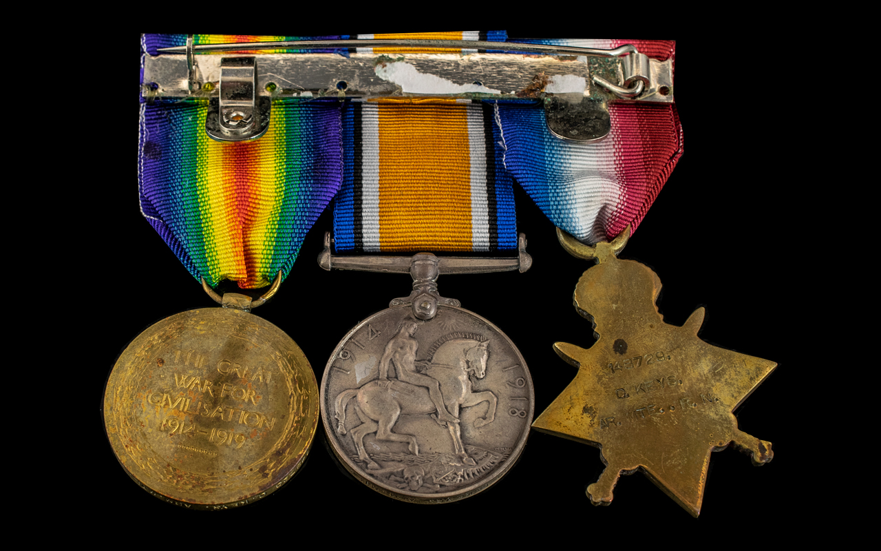 WW1 Medal Trio Bar 1914-15 Star, British War Medal & Victory Medal, All Awarded To 148729 G KEYS ARM - Bild 2 aus 3