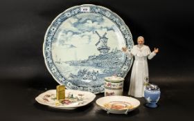 Mixed Collection of Porcelain, comprising large blue and white Delft round plate, diameter 15'';