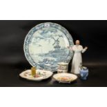 Mixed Collection of Porcelain, comprising large blue and white Delft round plate, diameter 15'';