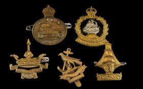 Collection Of Five Cap Badges To Include R.N.A.S, Drake Auxiliodivino, Nelson, Steady Hood & Nil