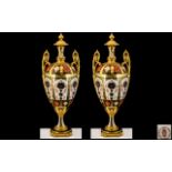 Royal Crown Derby Superb Quality - Showcase Early Pair of Large Urn Shaped and Impressed Old Imari
