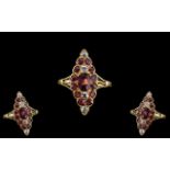 Antique Period Superb 18ct Gold Boat Shaped Ruby and Diamond Set Ring. c.1900. Excellent Design. The