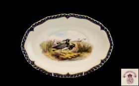 Royal Worcester Vitreous Hand Painted Oval Shaped Shallow Dish. The Central Panel with Painted Scene