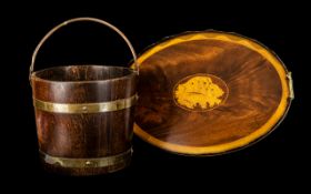 Brass Banded Peat Bucket Of Typical Form In Golden Oak With Swing Handle, c1930's Together With an