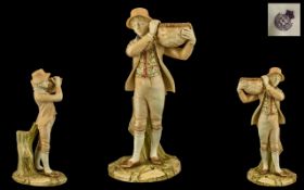 Royal Worcester Nice Quality Hand Painted Porcelain Figure ' Young Male Carrying a Large Open