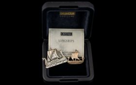 Two Scottish Silver 'Longship' Brooches, Ortak jewellery, made in Orkney