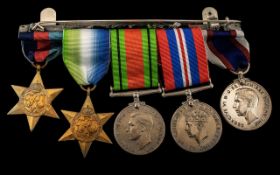 WW2 Group Of Five Medals On Bar To Include 1939-1945 Star, The Atlantic Star, Defence Medal, War