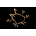 Antique Period - Superior Quality 9ct Gold Bracelet Loaded with Six Quality 9ct Gold Charms. The