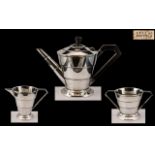 Art Deco Period Silver Plated 3 Piece Tea Service In Conical Form. Wonderful Design and Lines.