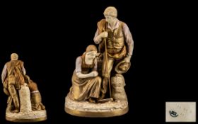 Large Royal Dux Figure Group - Depicting a Farmer and His Wife Resting After Toiling In the Field